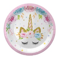 Schlafendes Einhorn Teller mit Blumen 18 cm - 8 Stk.