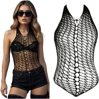 Schwarzer Netz-Body mit Strass
