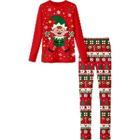 Kinder-Schlafanzug mit Weihnachtselfen-Motiv