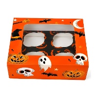 Orangefarbene Halloween-Cupcake-Box für 4 Cupcakes - Azucren