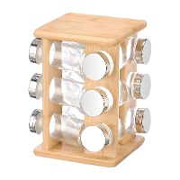 Drehbares Gewürzregal aus Bambus mit 12 Gläsern - 22 x 16 x 16 cm