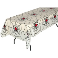 Tischtuch mit Spinnennetz und Spinne mit roter Rückseite 1,35 x 2,70 m