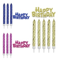 Happy Birthday farbenfrohes lockiges Kerzenset mit Happy Birthday Plakette - PME - 17tlg.