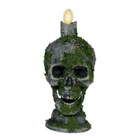 Totenkopf mit Kerze, Moos und Licht, 35 cm