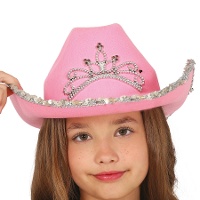 Kinder-Cowboyhut mit rosa Tiara