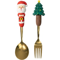 Weihnachtsbesteck-Set mit Weihnachtsmann und Weihnachtsbaum