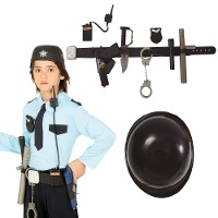 Gürtel mit Zubehör und Kinderpolizeihelm