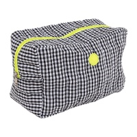 Kulturtasche im Vichy-Karo mit neonfarbenem Reißverschluss, 24 x 12 x 16 cm