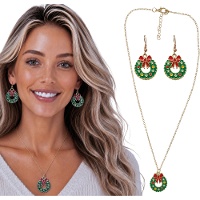 Set aus Halskette und Ohrringen mit Weihnachtskranz-Motiv