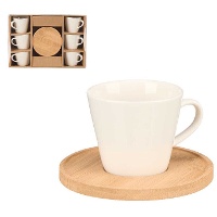 90 ml glatte Tasse mit Bambus-Untertasse - 6 Sätze