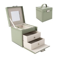 Schmuckkästchen in Grün mit 3 Ebenen, 15,5 x 15,5 x 15,5 cm