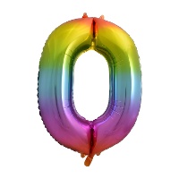 Folienballon Zahl 0 - Regenbogen, 86 cm - Globos Nordic - 1 Stück