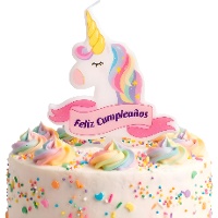 Einhorn-Tortenkerze 'Feliz Cumpleaños', 10 x 10 cm