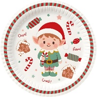Pappteller mit Weihnachtswichtel, 23 cm - 8 Stück