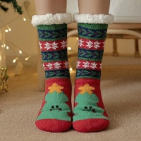 Weihnachtssocken mit Tannenbaummotiv und flauschigem Plüschrand - Einheitsgröße - 1 Paar
