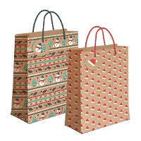Geschenktasche aus Kraftpapier, 45 x 33 x 10 cm, mit weihnachtlichen Motiven - 1 Stück