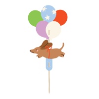Kuchenstecker mit Hund und Luftballons, 17 cm