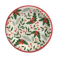 Weihnachtsteller mit Stechpalmenblumen, 18 cm - 8 Stück