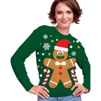 Weihnachtspullover mit Lebkuchenmotiv für Damen