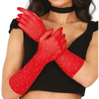 Lange Netz-Handschuhe mit Schmucksteinen - 30 cm