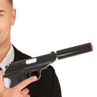 Schwarze Pistole mit 25 cm Schalldämpfer