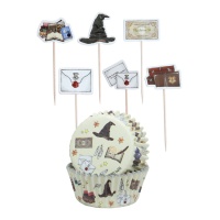 Cupcake-Kapseln mit Hogwarts-Picks - 24 Stück.