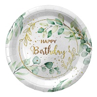 Floral Happy Birthday Teller, 23 cm - 6 Stück