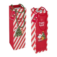Weintasche in Rot mit Weihnachtsmotiv - 33 x 12 x 10 cm - 1 Stück