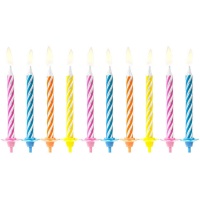 Bunt gestreifte Kerzen 6 cm - PartyDeco - 10 Stück