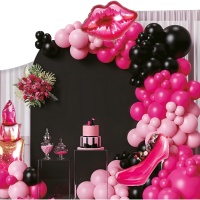 Ballonset mit fuchsiafarbenen und schwarzen Lippenstiftballons - 100 Stück