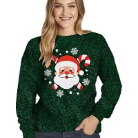 Weihnachtspullover mit Glitzer-Santa für Damen