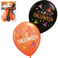 Latexballons 'Happy Halloween' mit Hexenhüten, 30 cm - 6 Stück