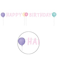 Rosa Happy Birthday Girlande mit 1,50 m Luftballons