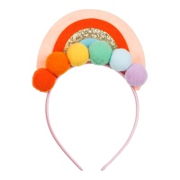 Regenbogen-Haarreif mit pastellfarbenen Pompons