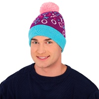 Wollmütze der 80er Jahre in Blau und Rosa