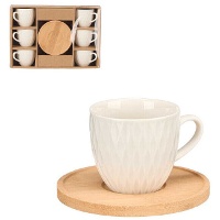 Tasse 90 ml mit Rautenmuster und Bambusteller - 6-teiliges Set