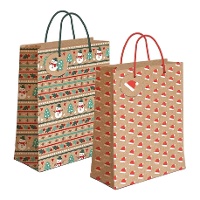 Geschenktüte aus Kraftpapier, 23 x 18 x 10 cm, mit weihnachtlichen Motiven - 1 Stück