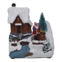Häuschen mit Weihnachtsmann mit Musik und Licht 11 x 13 cm