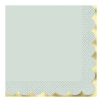 Pastellgrüne Servietten mit Goldrand 16,5 x 16,5 cm - 16 Stück.
