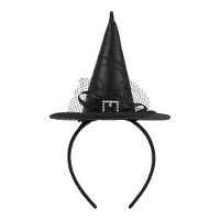Mini-Hexenhut-Diadem in Schwarz mit Schnalle