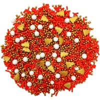 Weihnachtsstreusel mit goldenen Tannenbäumchen und Perlen, 100 g