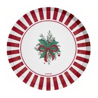 Teller mit 18 cm Durchmesser, Mistelzweig und roter Schleife - 6 Stück