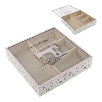 Rosa Nähkasten aus Holz mit Fächern