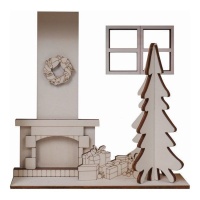 Holzszenenfigur mit Kamin, Baum und Geschenken 24 x 24 cm - Artis decor