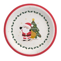 Rot-weiße Weihnachtsmann-Teller, 23 cm - 6 Stück