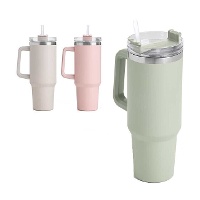 Thermobecher 1,2 L mit Henkel und bunter Strohhalms - 1 Stück