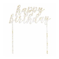Transparenter Happy Birthday Topper mit Goldsprenkeln 15 x 18 cm