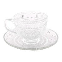 Gravierte 200 ml Glas-Tasse mit Unterteller