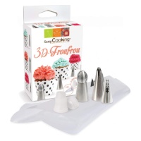 Set mit Einwegspritzbeuteln mit Stahltüllen und Adapter - Scrapcooking - 7 Stück.