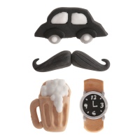 Vintage Zuckerfiguren von Auto, Schnurrbart, Bier und Uhr - 24 Stück